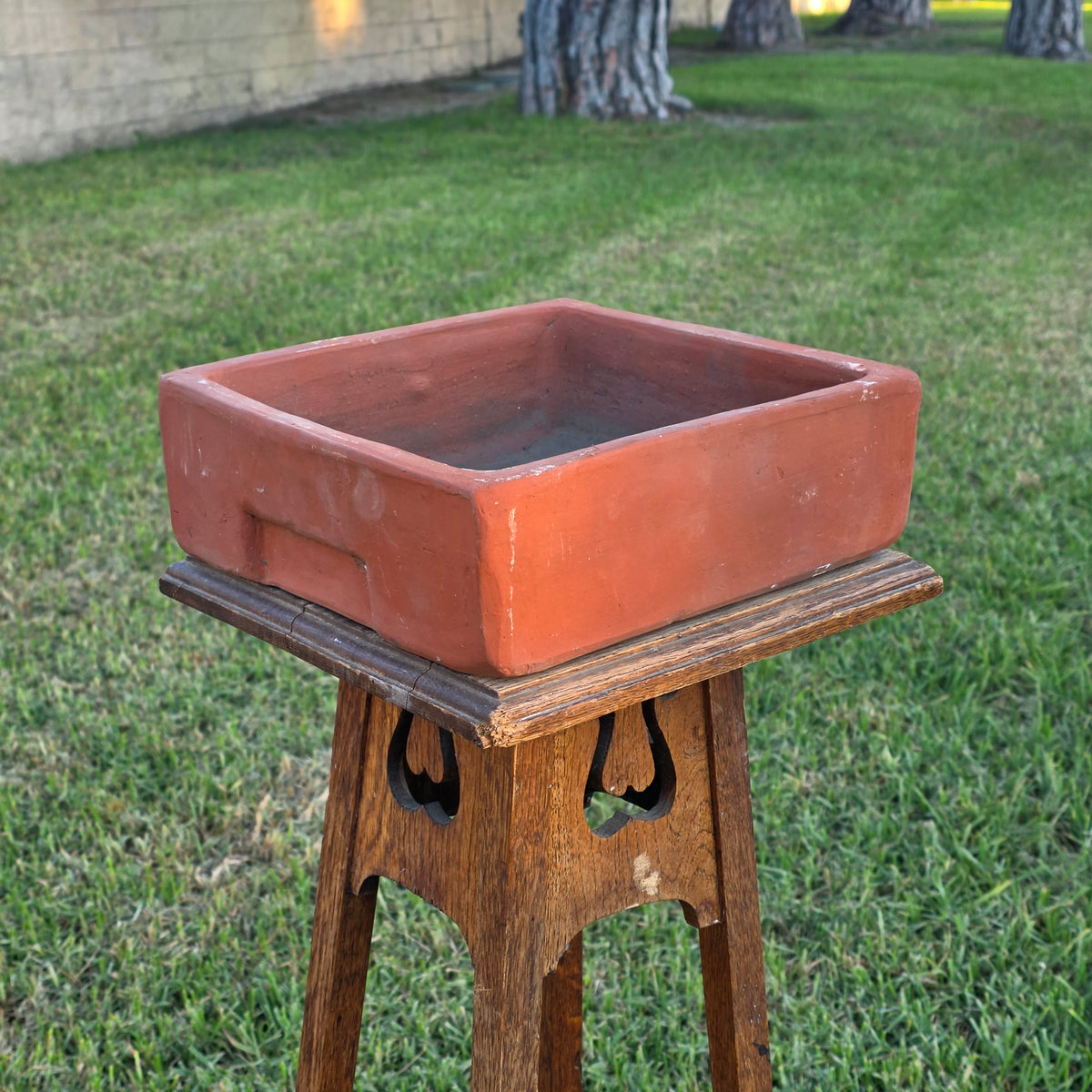 Vtg Terracotta Bonsai Pot Square Clay Planter Hand Tree Maker Mark Garden 10"