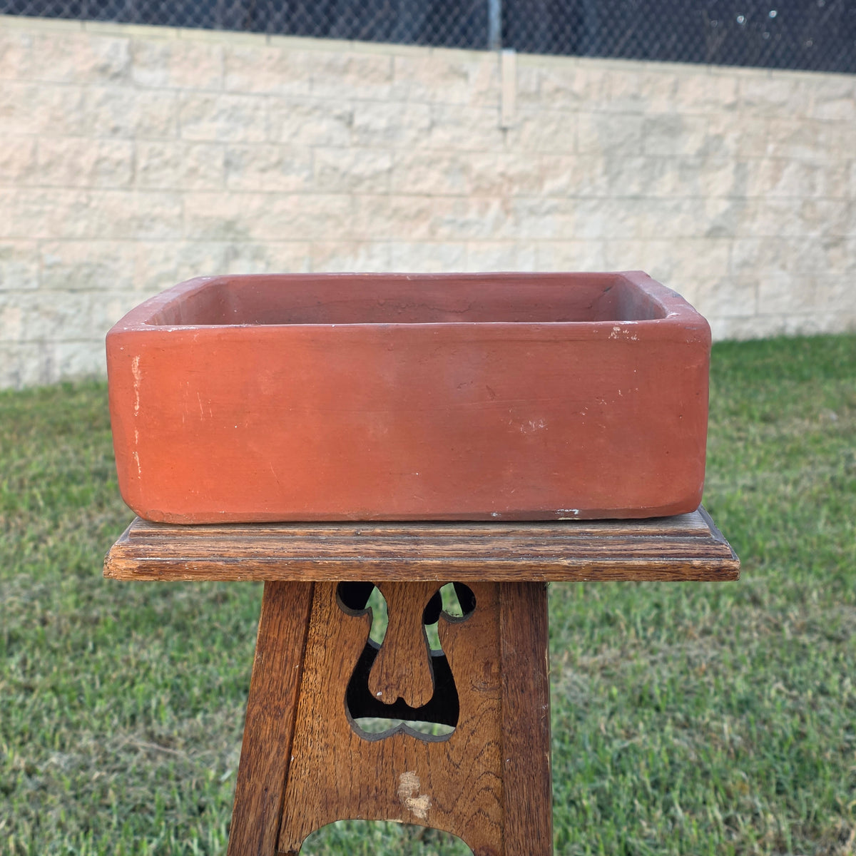 Vtg Terracotta Bonsai Pot Square Clay Planter Hand Tree Maker Mark Garden 10"