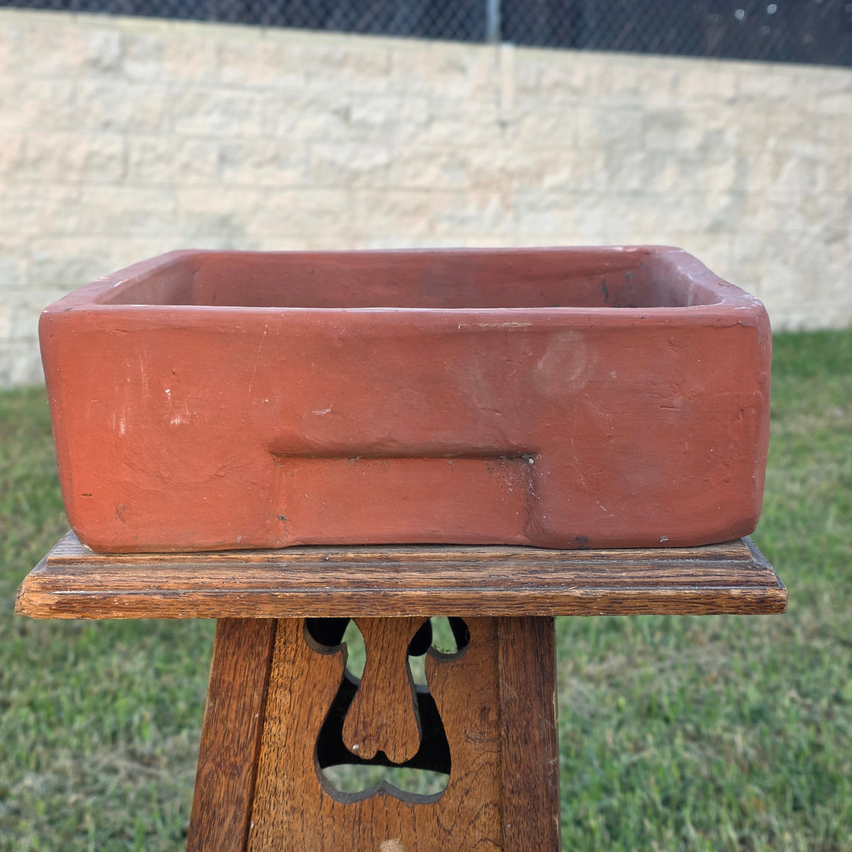 Vtg Terracotta Bonsai Pot Square Clay Planter Hand Tree Maker Mark Garden 10"