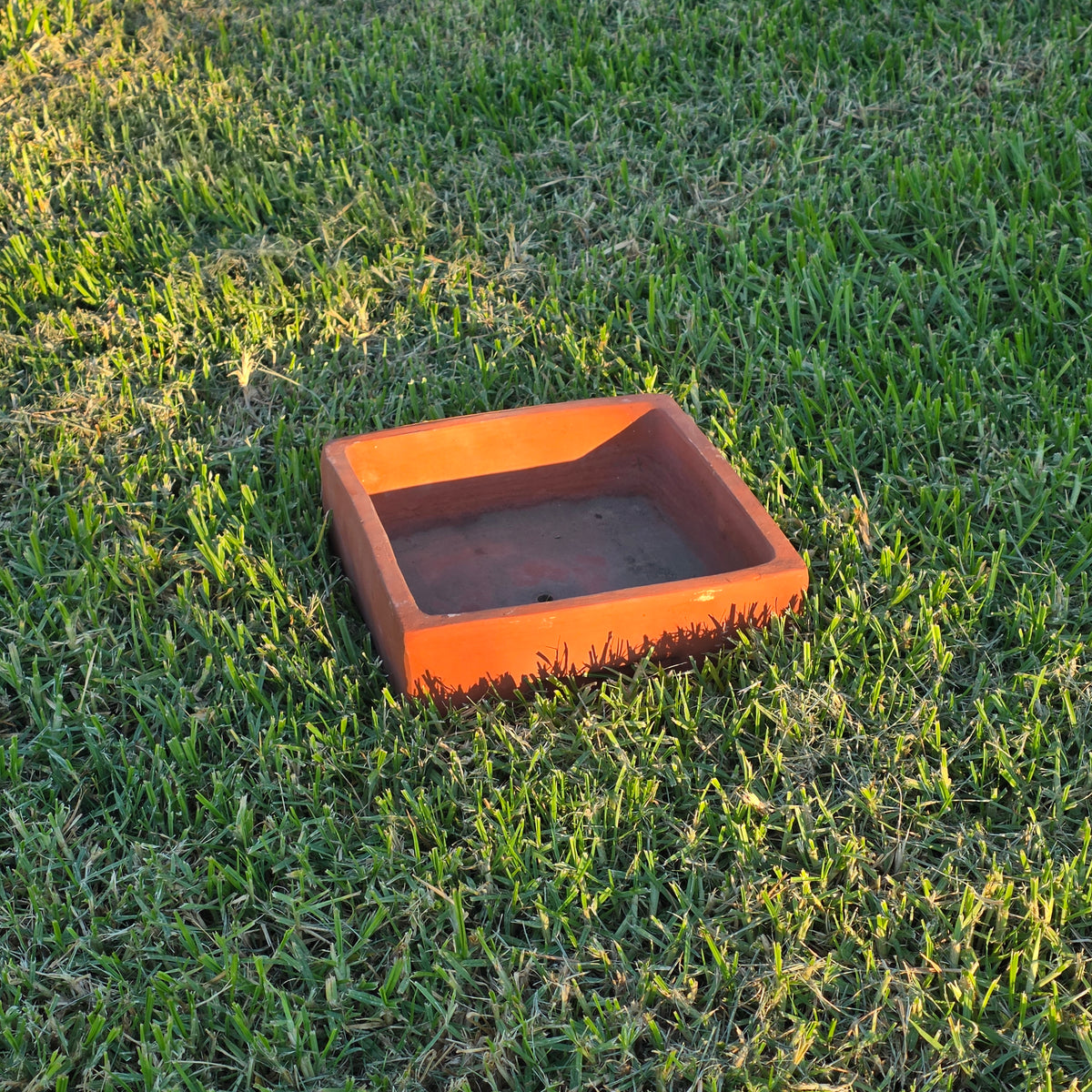 Vtg Terracotta Bonsai Pot Square Clay Planter Hand Tree Maker Mark Garden 10"