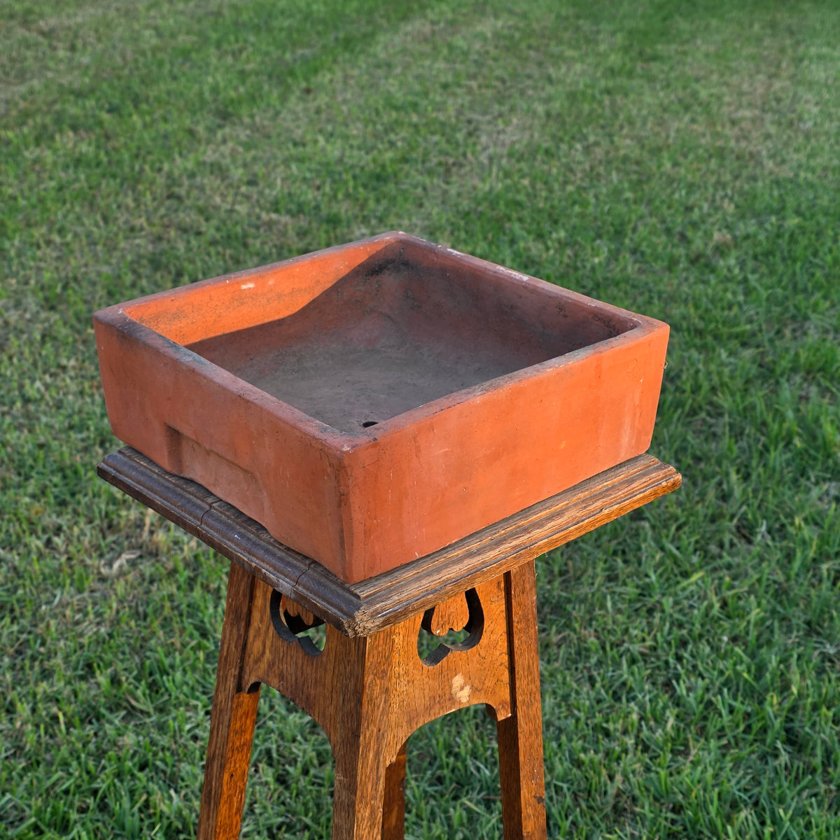 Vtg Terracotta Bonsai Pot Square Clay Planter Hand Tree Maker Mark Garden 10"