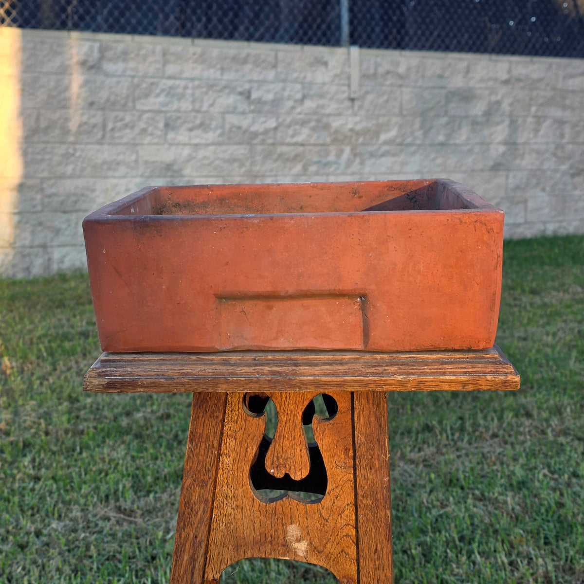 Vtg Terracotta Bonsai Pot Square Clay Planter Hand Tree Maker Mark Garden 10"
