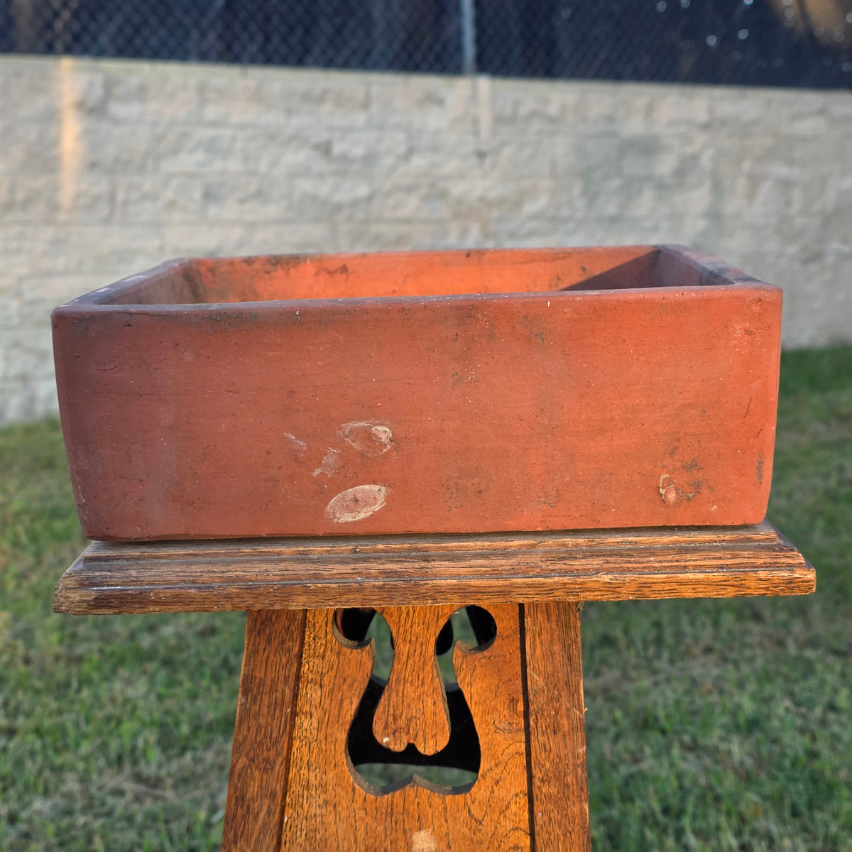 Vtg Terracotta Bonsai Pot Square Clay Planter Hand Tree Maker Mark Garden 10"
