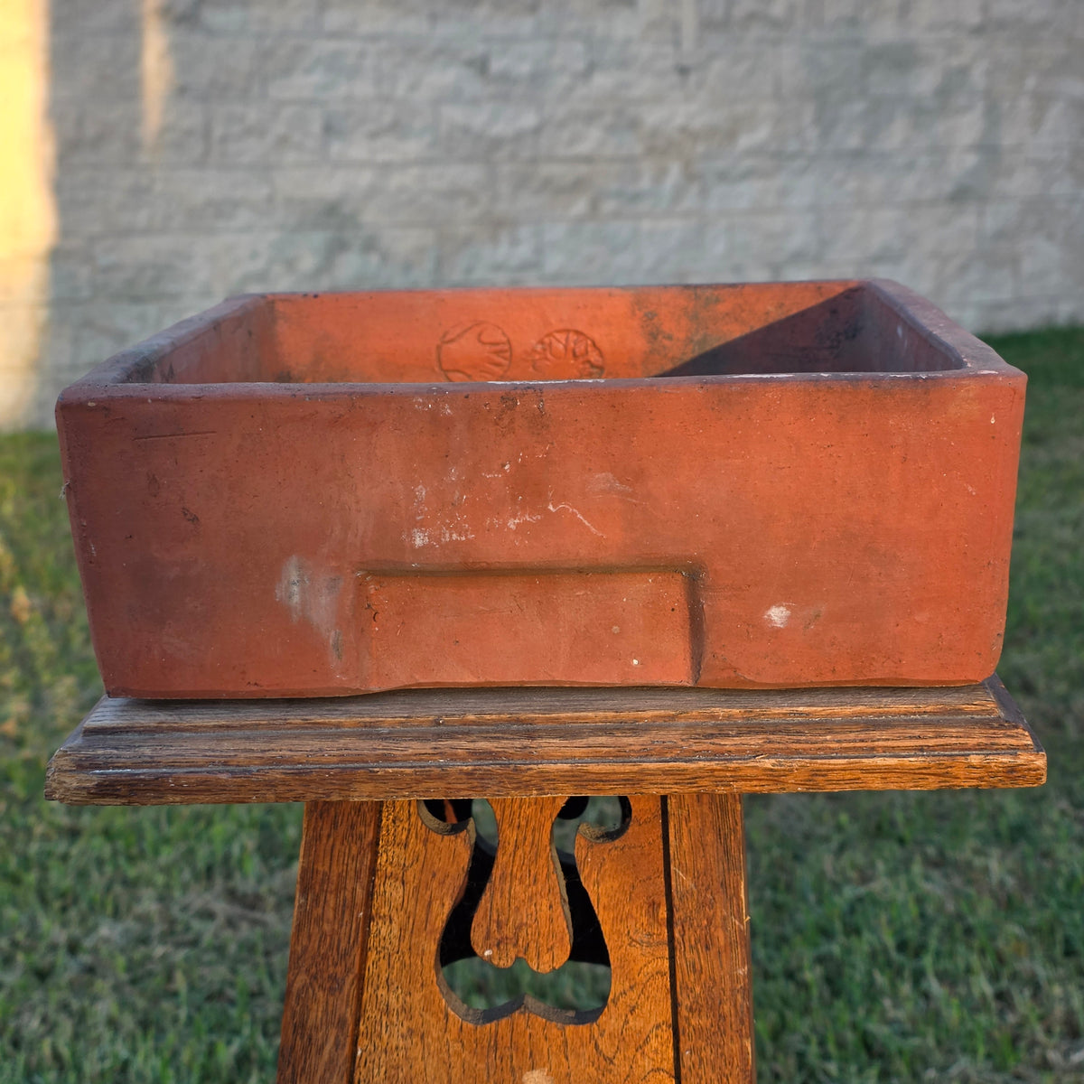 Vtg Terracotta Bonsai Pot Square Clay Planter Hand Tree Maker Mark Garden 10"