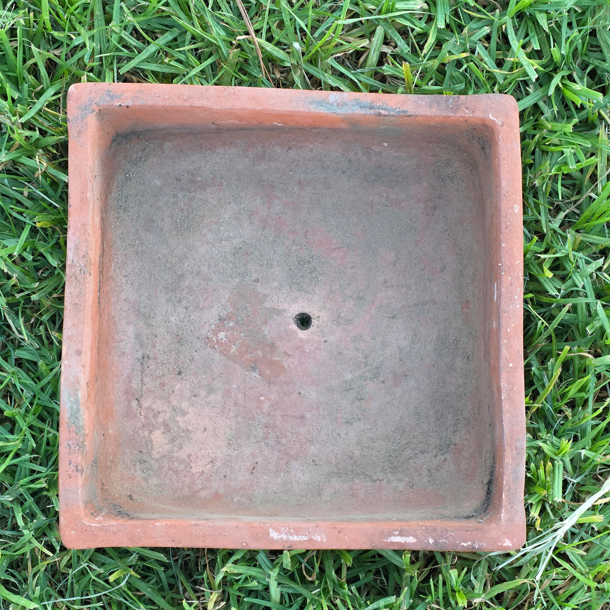 Vtg Terracotta Bonsai Pot Square Clay Planter Hand Tree Maker Mark Garden 10"