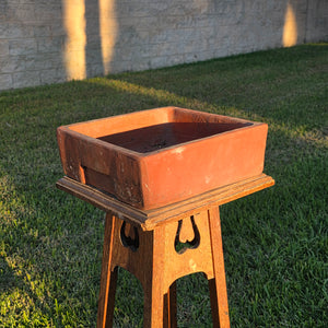 Vtg Terracotta Bonsai Pot Square Clay Planter Hand Tree Maker Mark Garden 10"