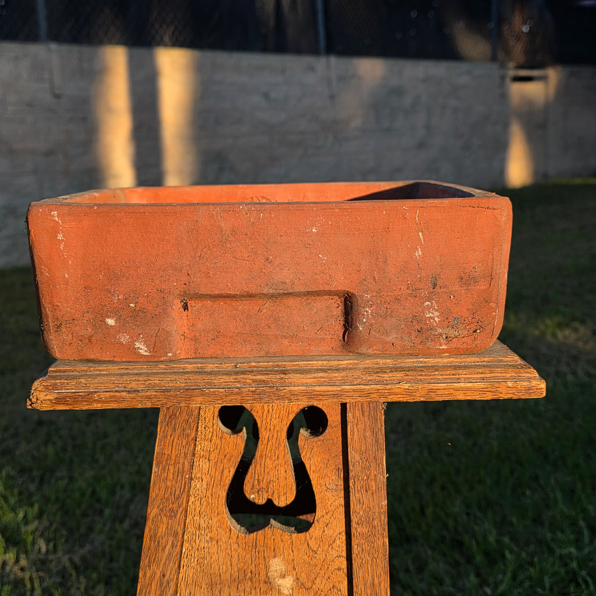 Vtg Terracotta Bonsai Pot Square Clay Planter Hand Tree Maker Mark Garden 10"