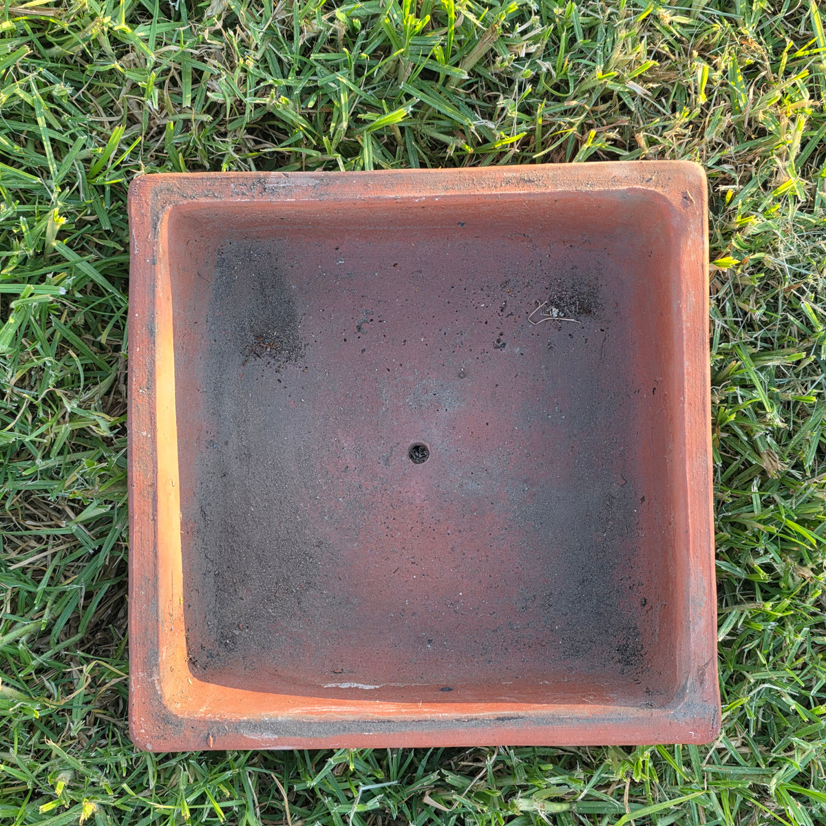 Vtg Terracotta Bonsai Pot Square Clay Planter Hand Tree Maker Mark Garden 10"