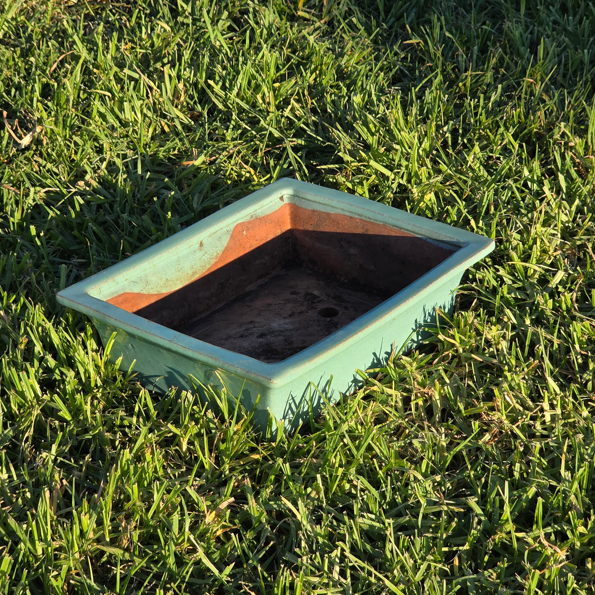 Vintage Celadon Green Glazed Bonsai Pot Rectangle Crackle Ceramic Planter 12"