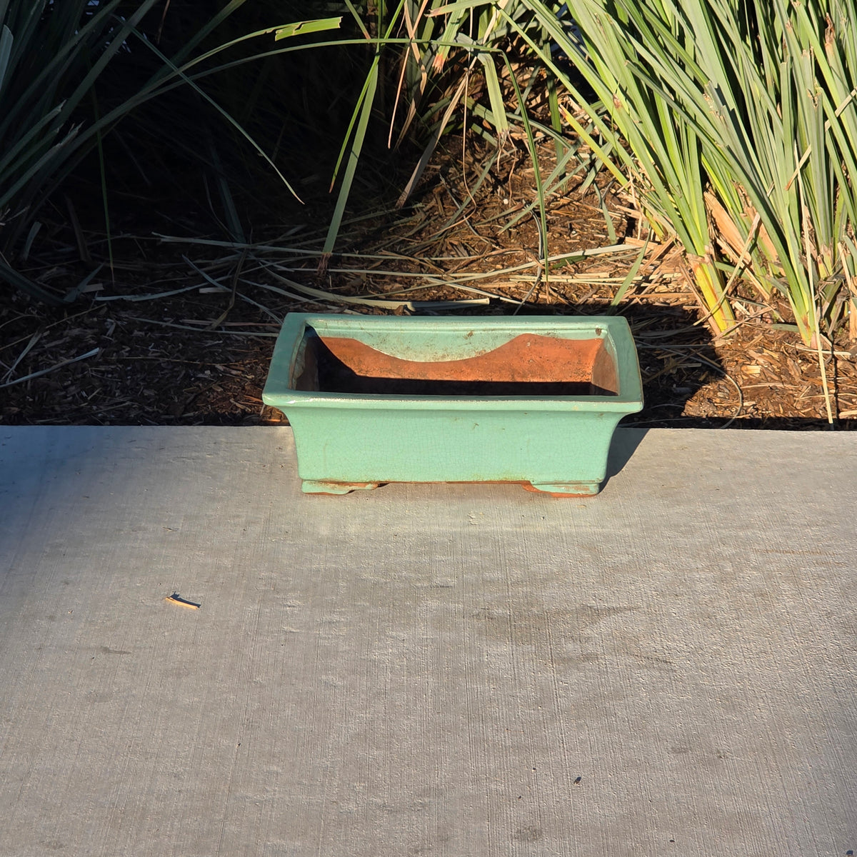 Vintage Celadon Green Glazed Bonsai Pot Rectangle Crackle Ceramic Planter 12"