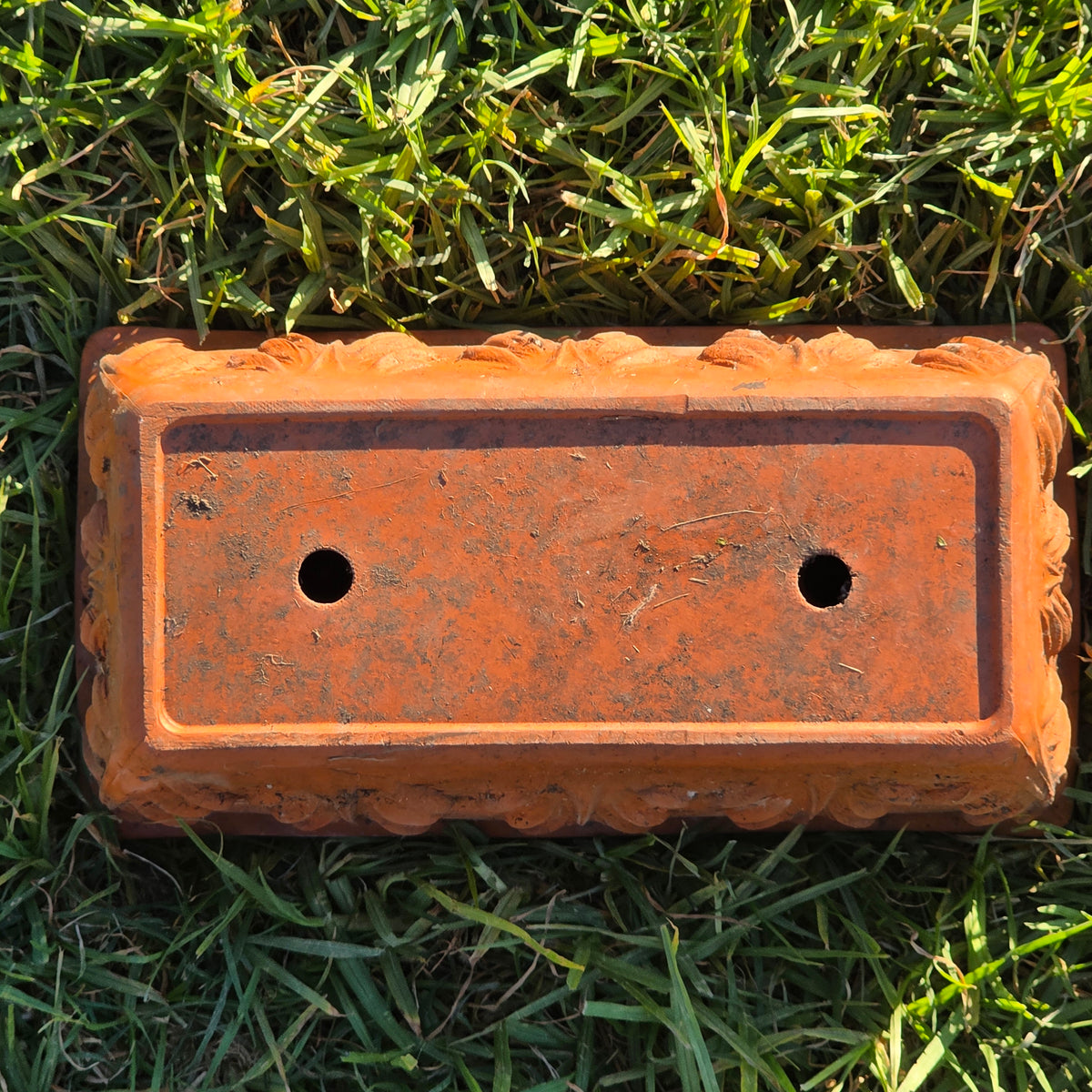 Vtg Terracotta Window Box Planter 12" Acanthus Leaf Weathered Clay Pot Scroll