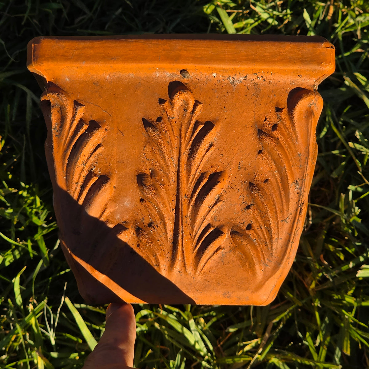 Vtg Terracotta Window Box Planter 12" Acanthus Leaf Weathered Clay Pot Scroll