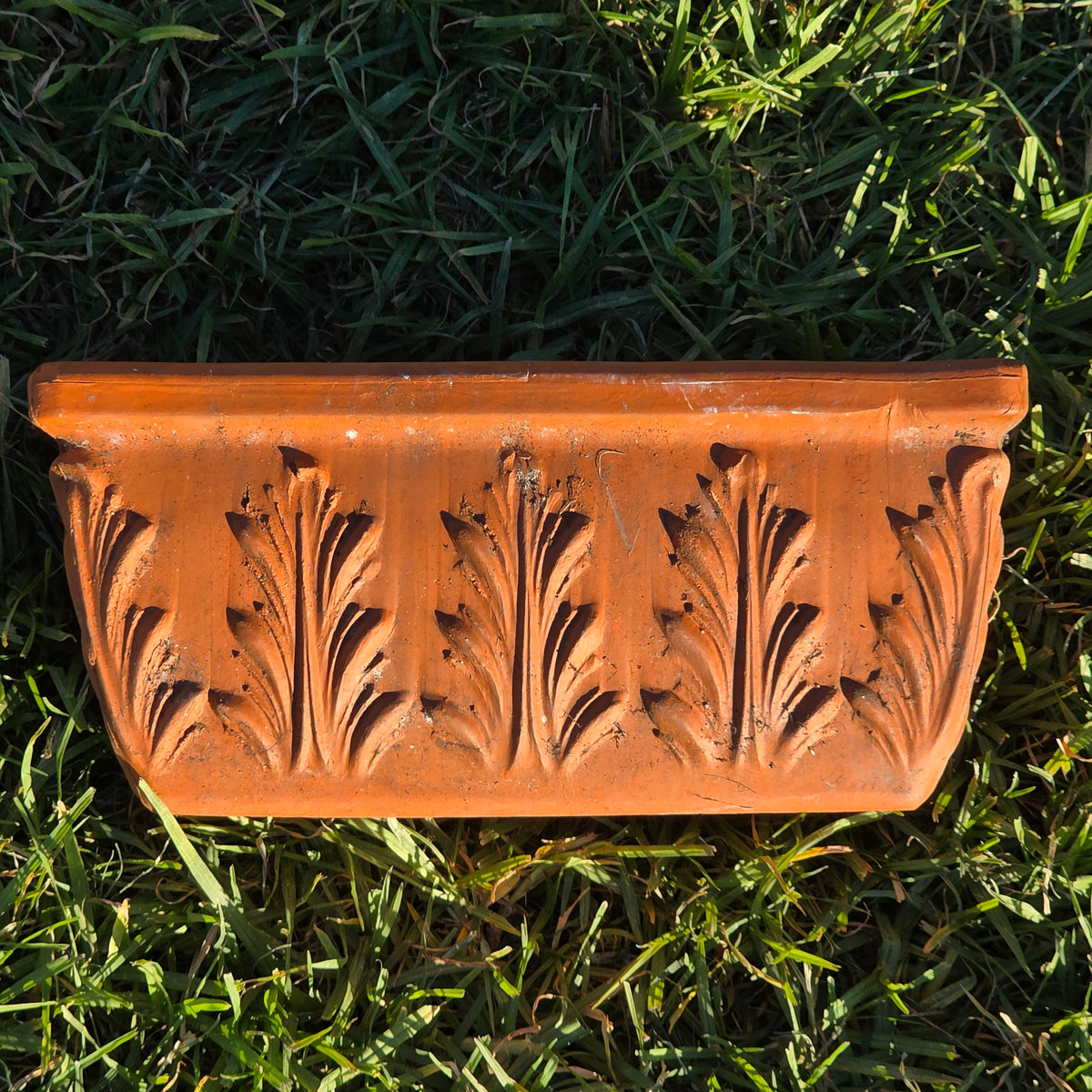 Vtg Terracotta Window Box Planter 12" Acanthus Leaf Weathered Clay Pot Scroll
