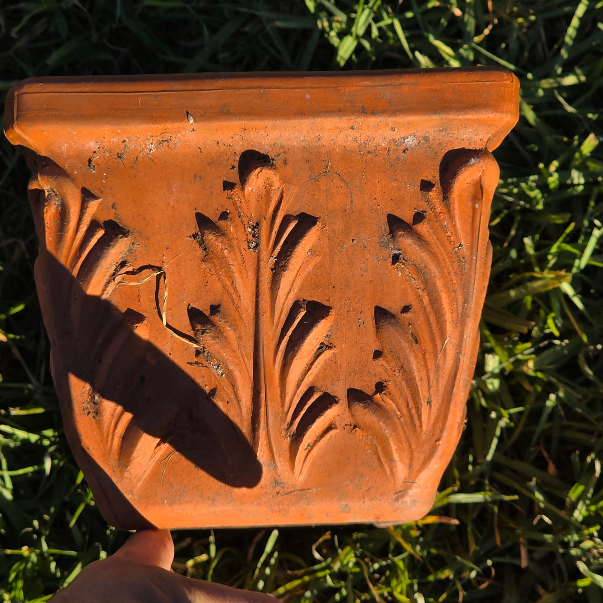 Vtg Terracotta Window Box Planter 12" Acanthus Leaf Weathered Clay Pot Scroll