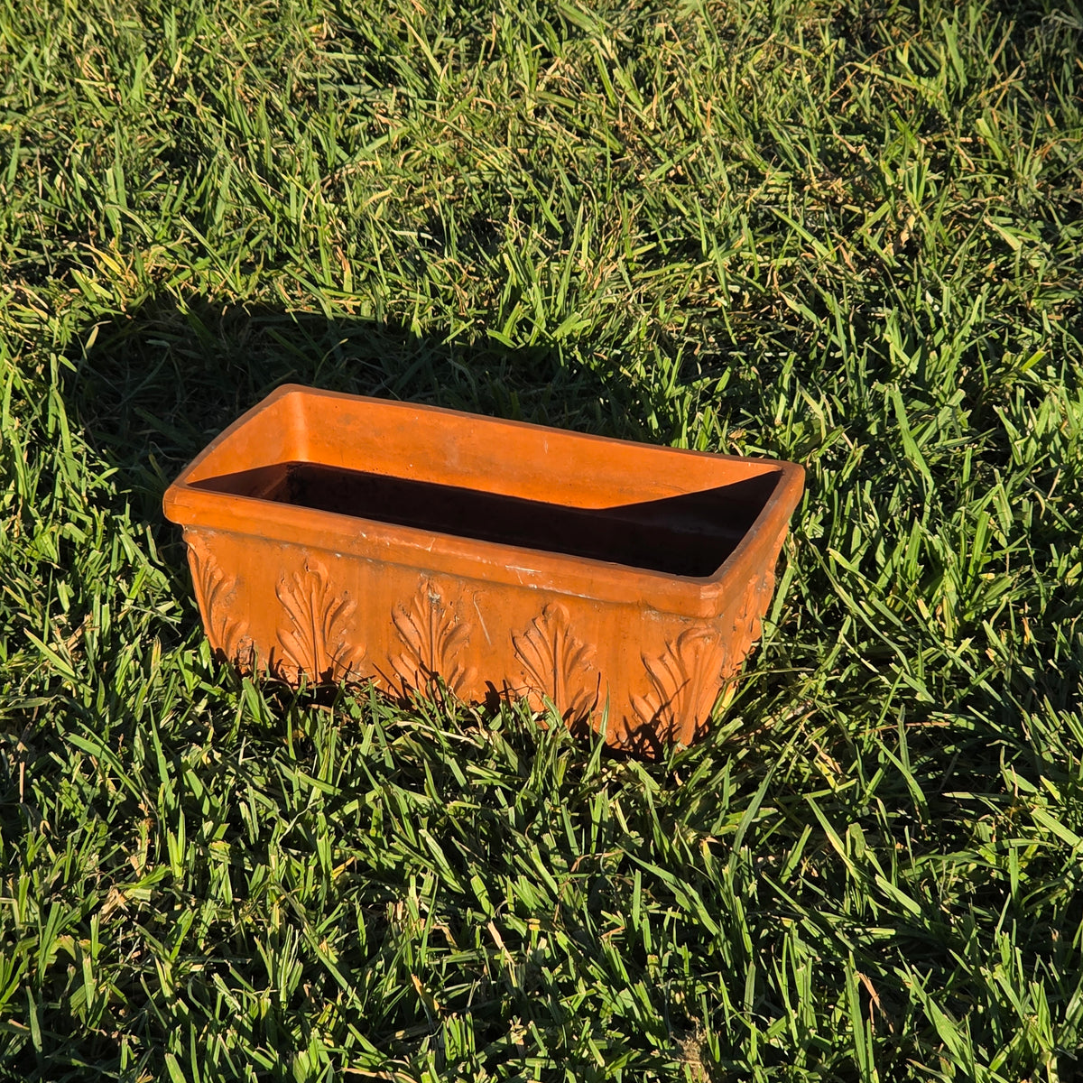 Vtg Terracotta Window Box Planter 12" Acanthus Leaf Weathered Clay Pot Scroll