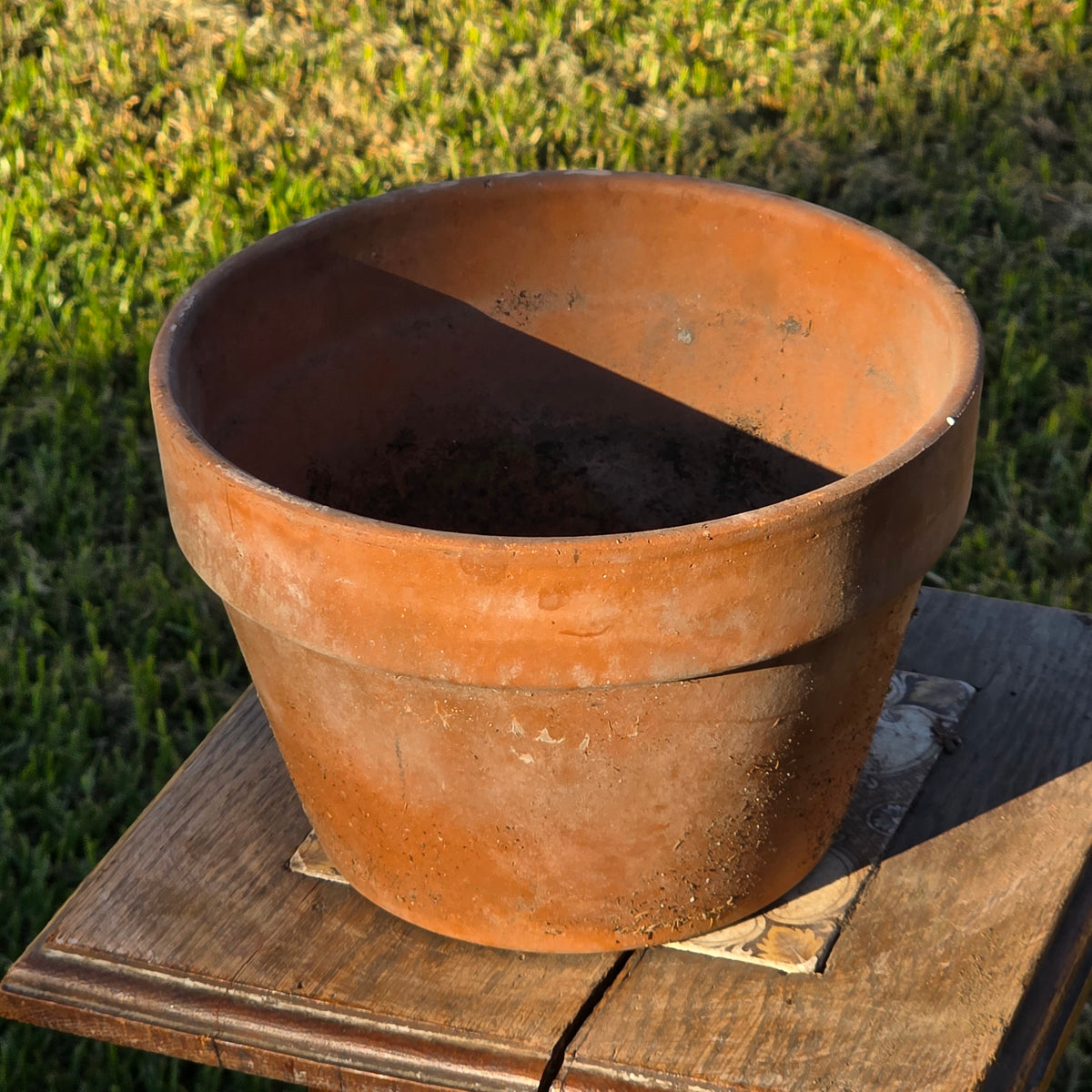 Vtg Terracotta Azalea Pot Flat Rim Clay Planter Semi Shallow Squat Garden 8.5x6