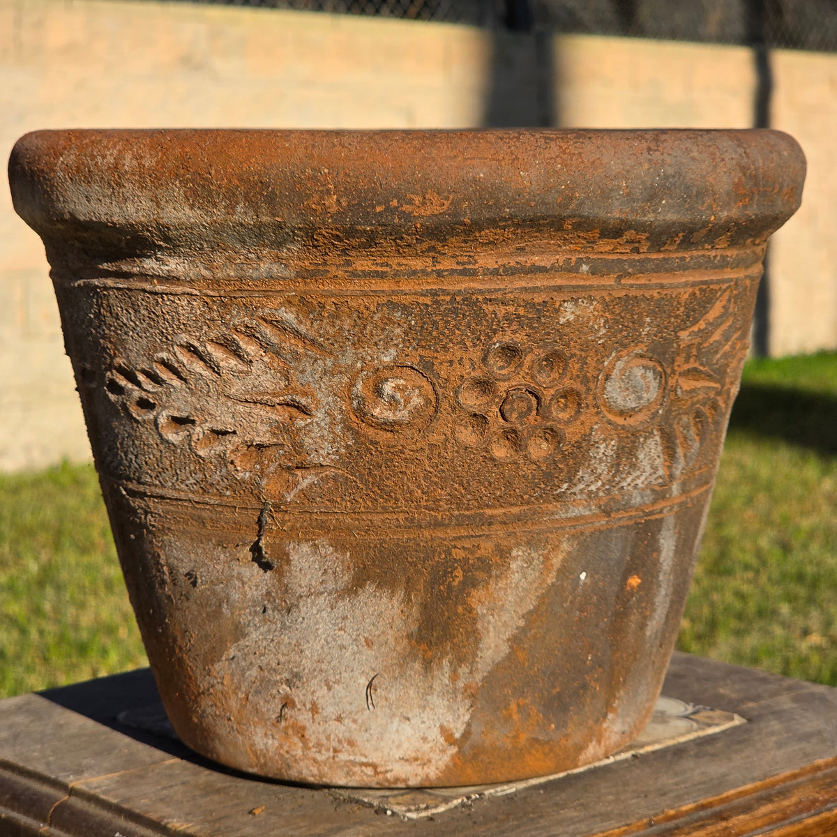 Vintage Mexican Terracotta Planter Pot Rustic Clay Flower Swag 10" x 8" Mid Size