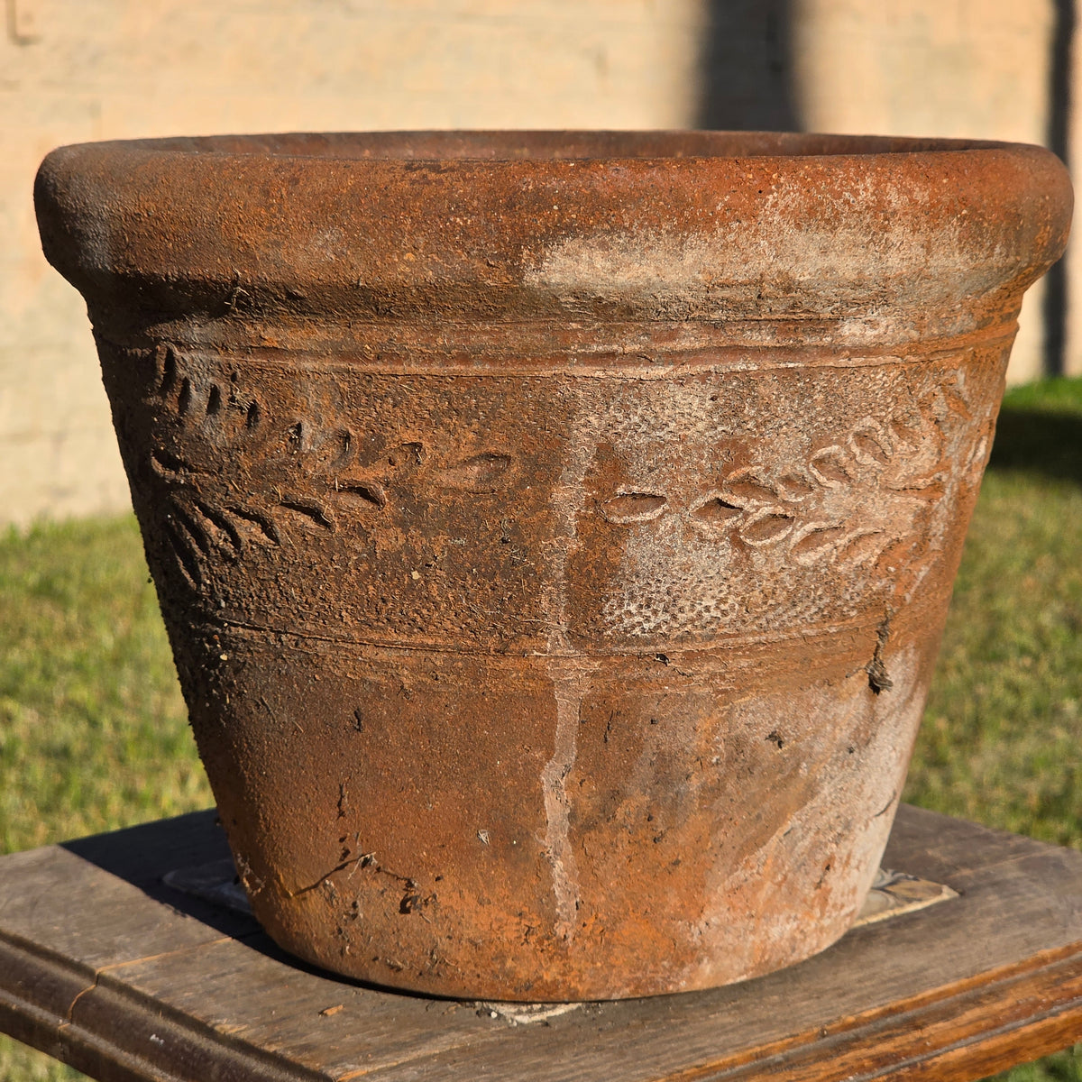 Vintage Mexican Terracotta Planter Pot Rustic Clay Flower Swag 10" x 8" Mid Size