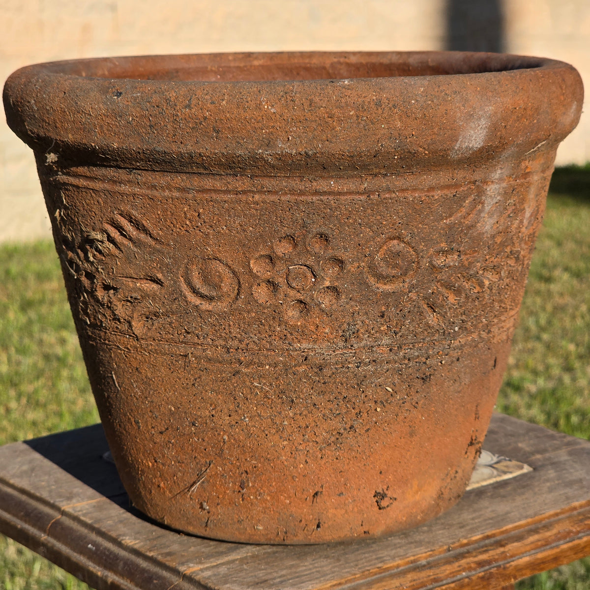 Vintage Mexican Terracotta Planter Pot Rustic Clay Flower Swag 10" x 8" Mid Size