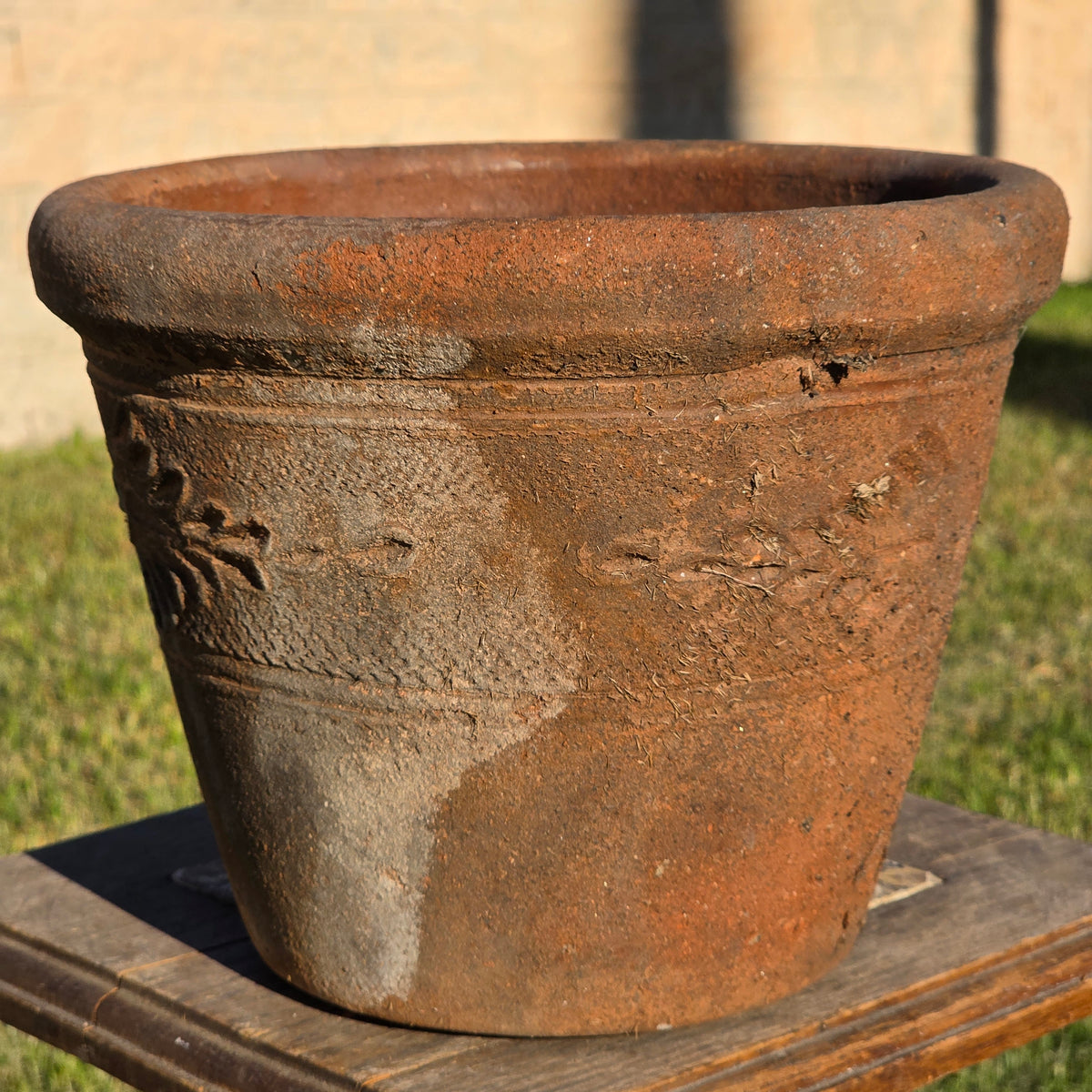 Vintage Mexican Terracotta Planter Pot Rustic Clay Flower Swag 10" x 8" Mid Size