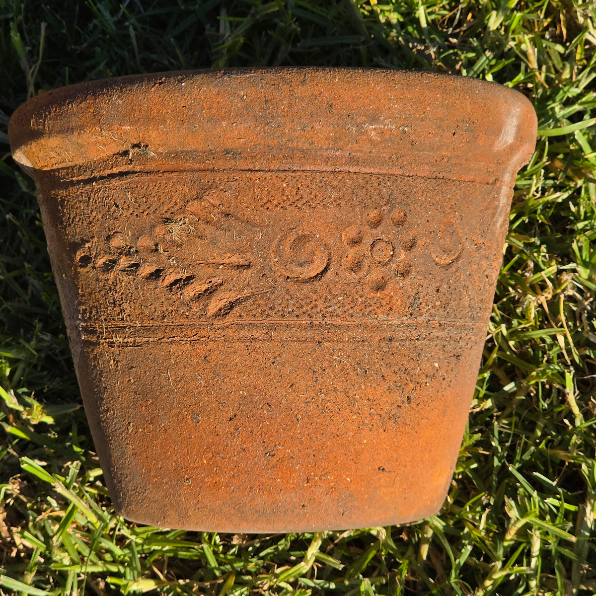 Vintage Mexican Terracotta Planter Pot Rustic Clay Flower Swag 10" x 8" Mid Size