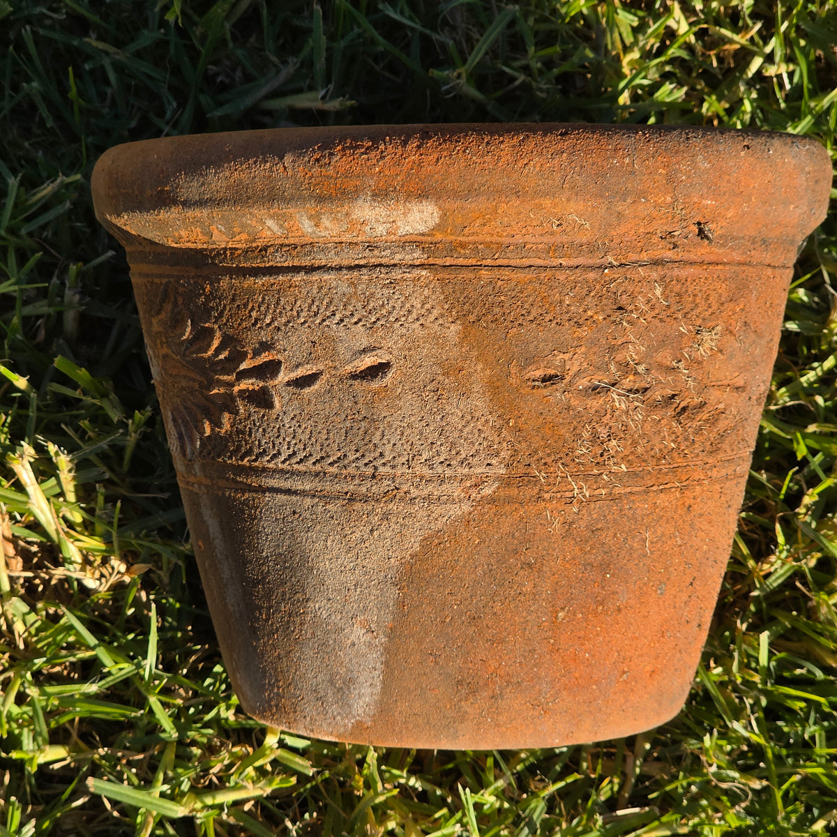 Vintage Mexican Terracotta Planter Pot Rustic Clay Flower Swag 10" x 8" Mid Size