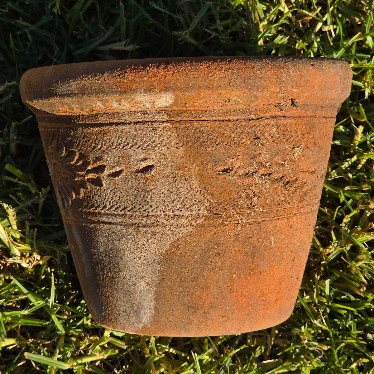 Vintage Mexican Terracotta Planter Pot Rustic Clay Flower Swag 10" x 8" Mid Size