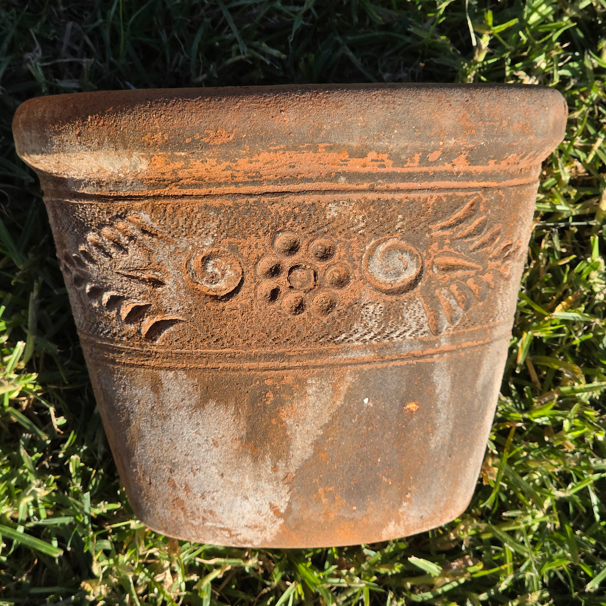 Vintage Mexican Terracotta Planter Pot Rustic Clay Flower Swag 10" x 8" Mid Size