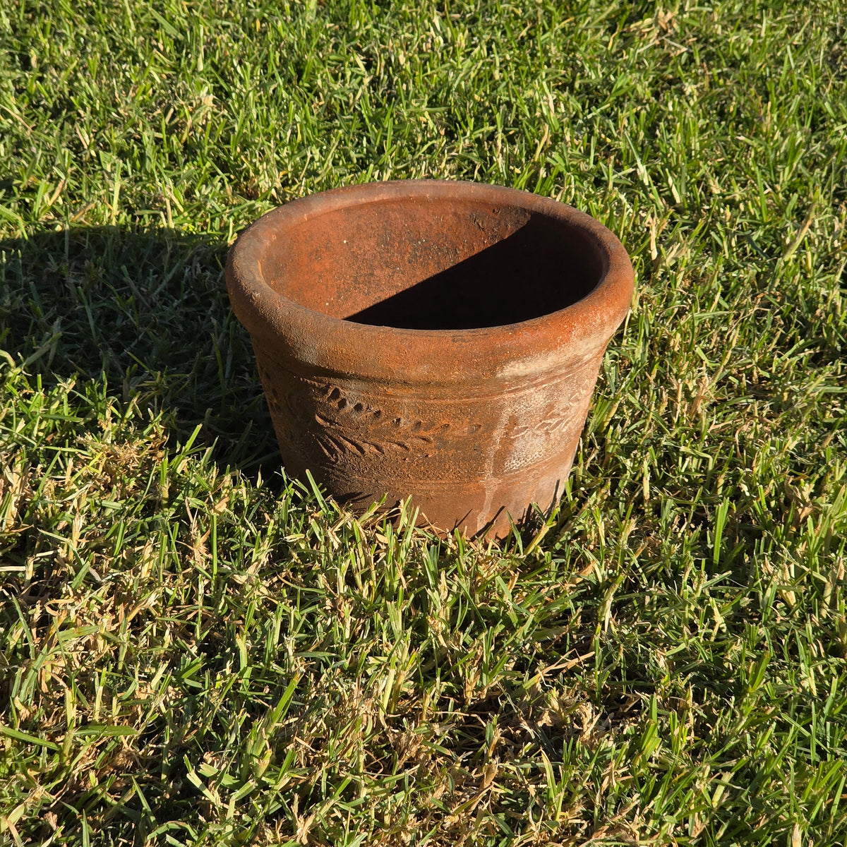 Vintage Mexican Terracotta Planter Pot Rustic Clay Flower Swag 10" x 8" Mid Size