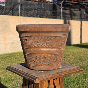 Vintage Mexican Terracotta Planter Pot Wave Textured Clay Flower 10" x 8" Old