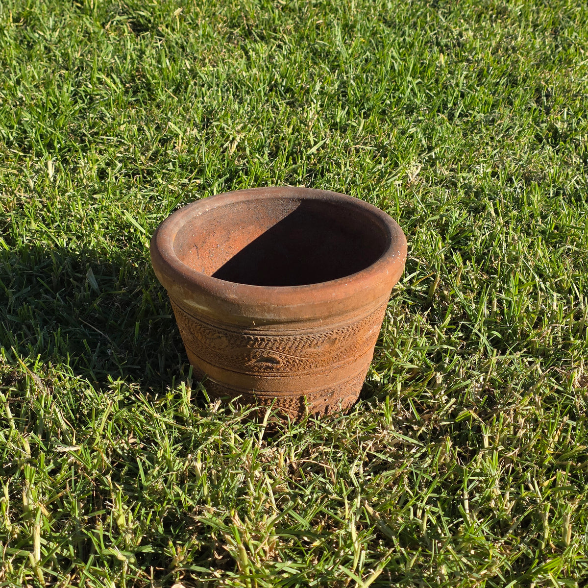 Vintage Mexican Terracotta Planter Pot Wave Textured Clay Flower 10" x 8" Old