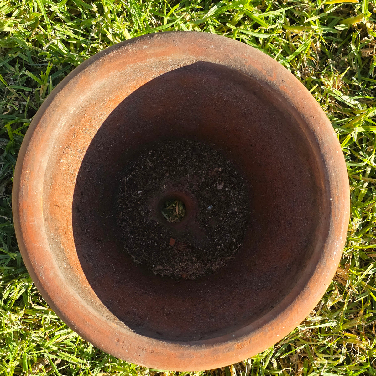 Vintage Mexican Terracotta Planter Pot Wave Textured Clay Flower 10" x 8" Old
