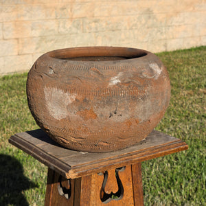 Vtg Mexican Style Terracotta Bowl Planter 11" Clay Wave Totem Garden Pot Heavy
