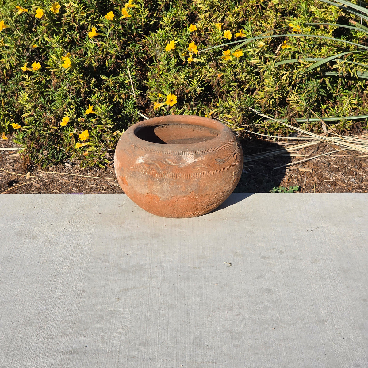 Vtg Mexican Style Terracotta Bowl Planter 11" Clay Wave Totem Garden Pot Heavy
