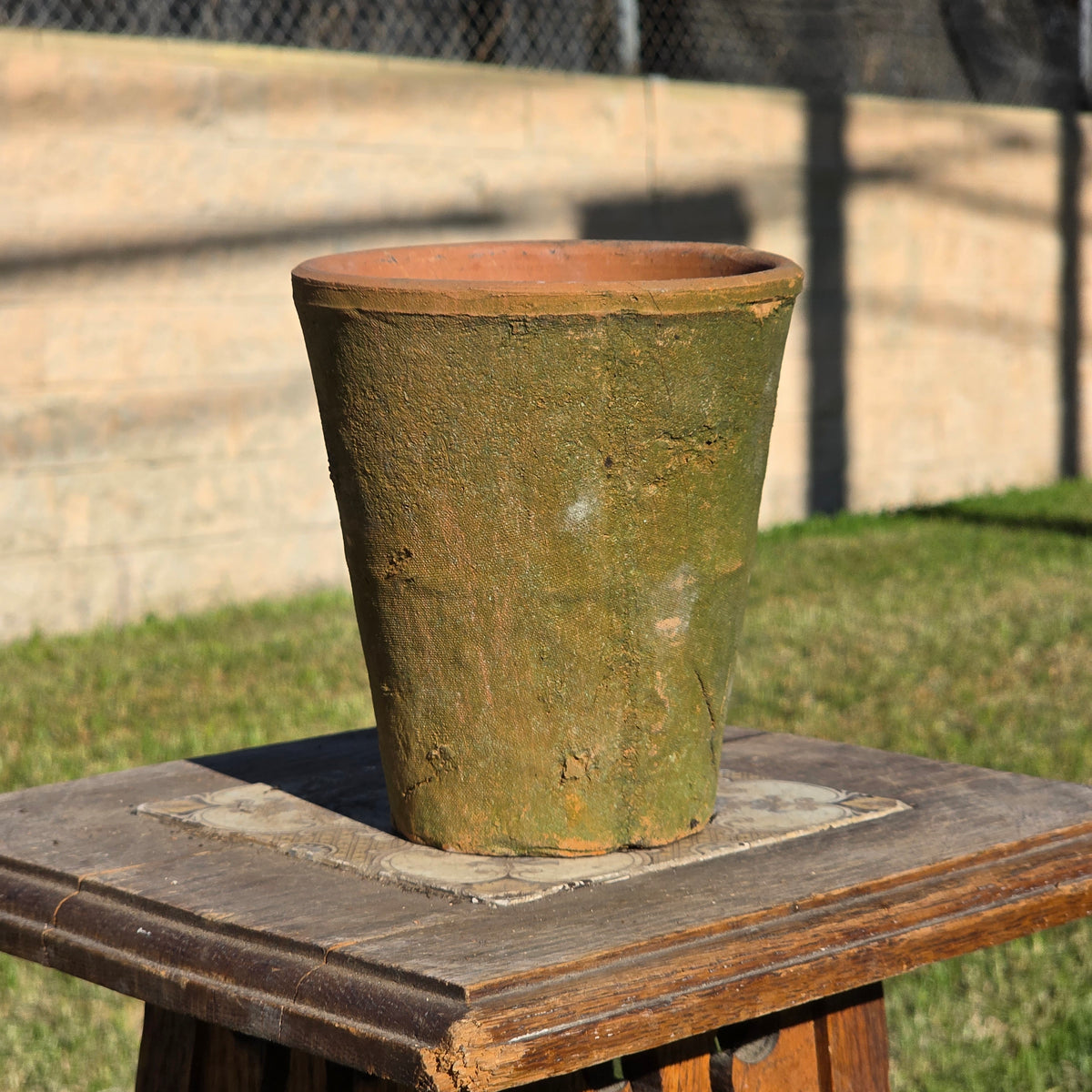 Vintage Terracotta Flower Pot 6" H Aged Moss Patina Rustic Clay Planter Orchid