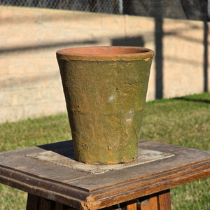 Vintage Terracotta Flower Pot 6" H Aged Moss Patina Rustic Clay Planter Orchid