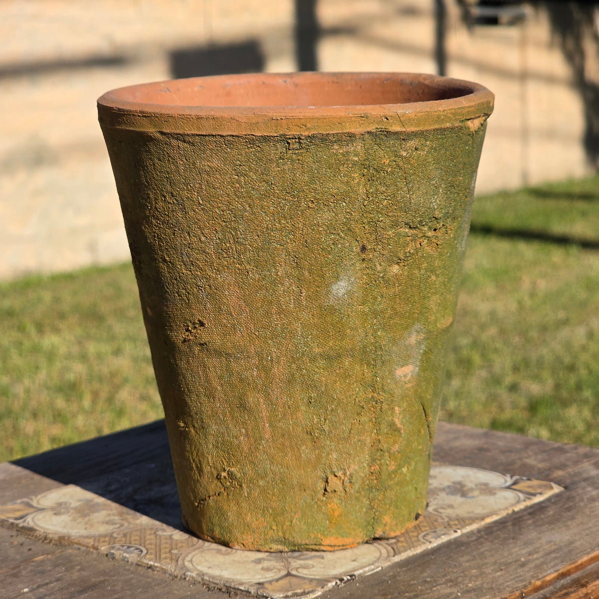 Vintage Terracotta Flower Pot 6" H Aged Moss Patina Rustic Clay Planter Orchid