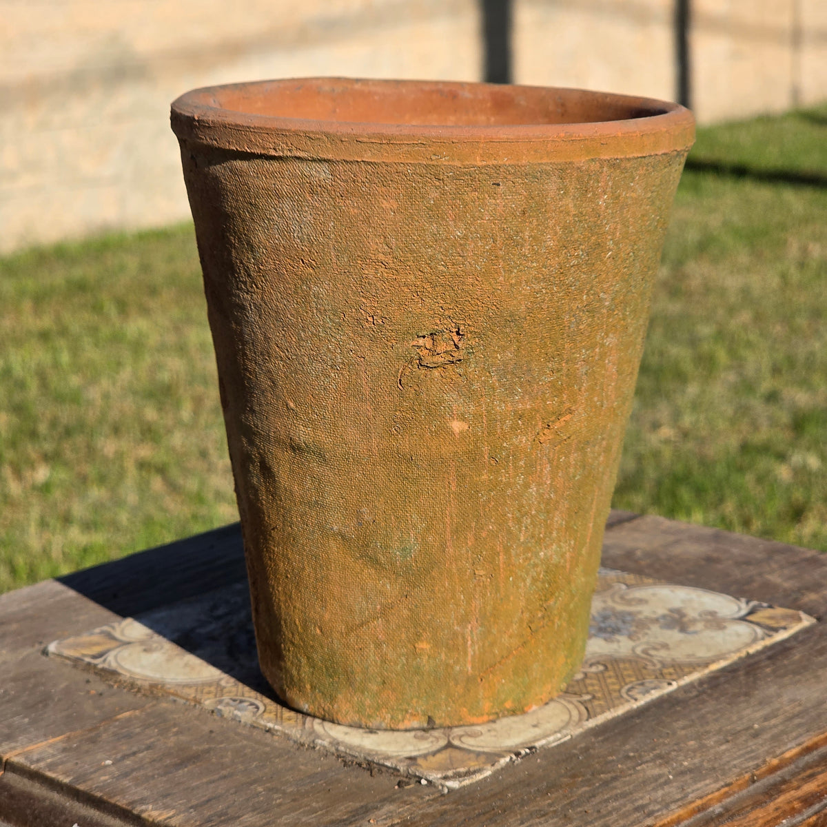 Vintage Terracotta Flower Pot 6" H Aged Moss Patina Rustic Clay Planter Orchid