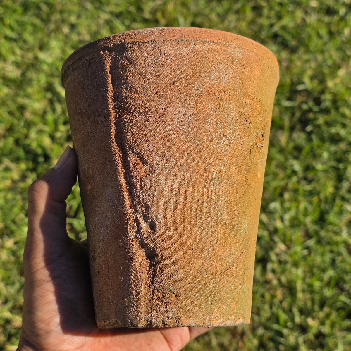 Vintage Terracotta Flower Pot 6" H Aged Moss Patina Rustic Clay Planter Orchid