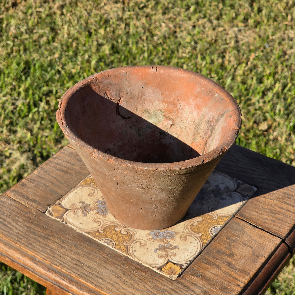 Antique French Terracotta Pine Resin Collecting Pot Clay Sap Planter Bowl Rustic