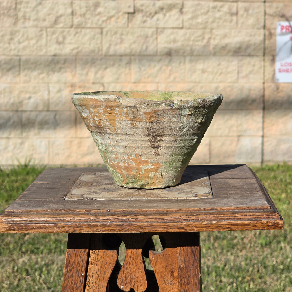 Reserved/Antique French Terracotta Resin Collecting Pot Wheel Thrown Clay Planter Moss