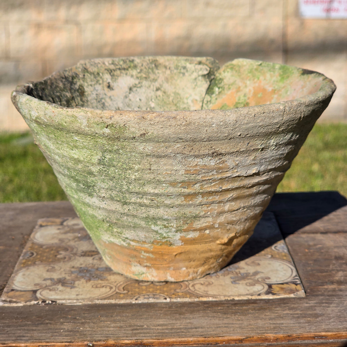 Reserved/Antique French Terracotta Resin Collecting Pot Wheel Thrown Clay Planter Moss