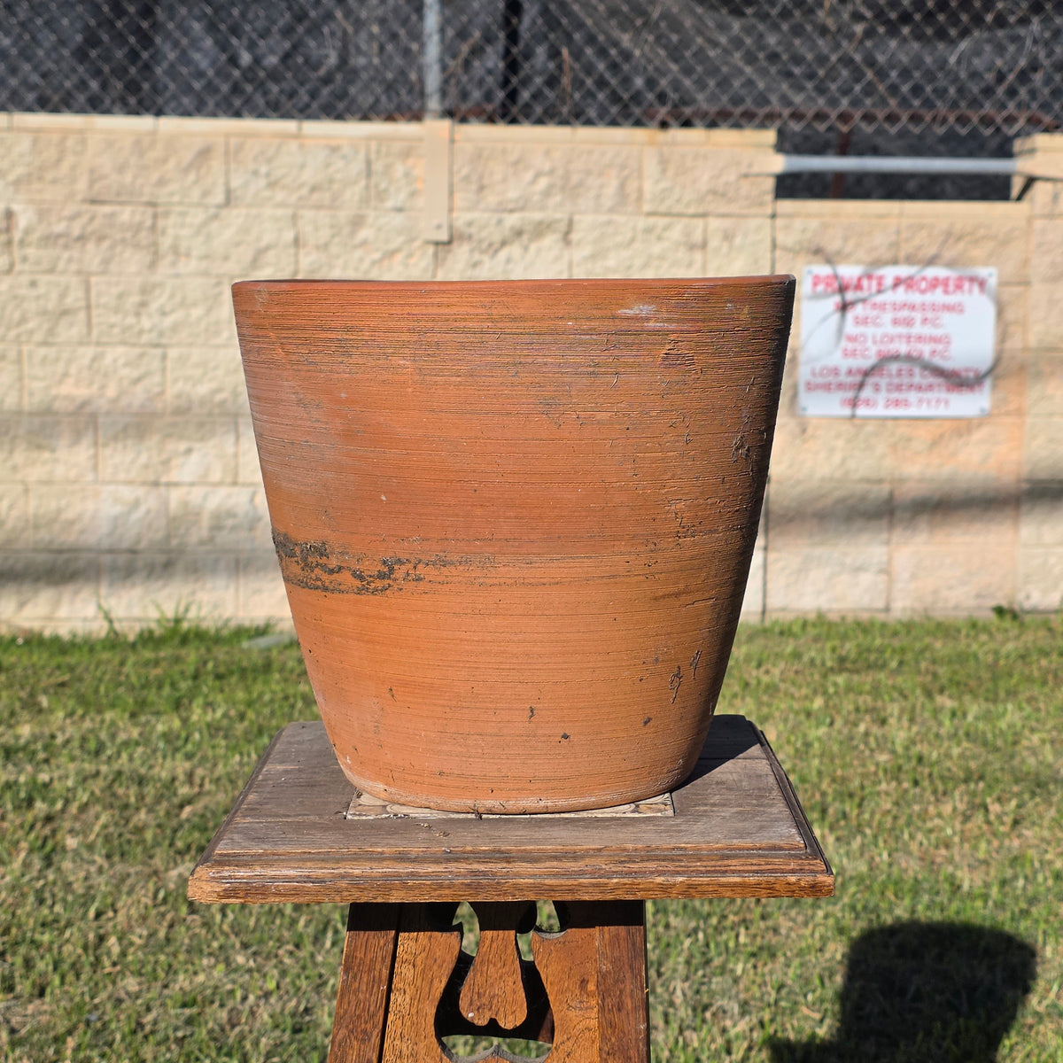 Vintage PMDI Terracotta Pot Ribbed Pottery Mfg Mexico Heavy Clay Planter 11"
