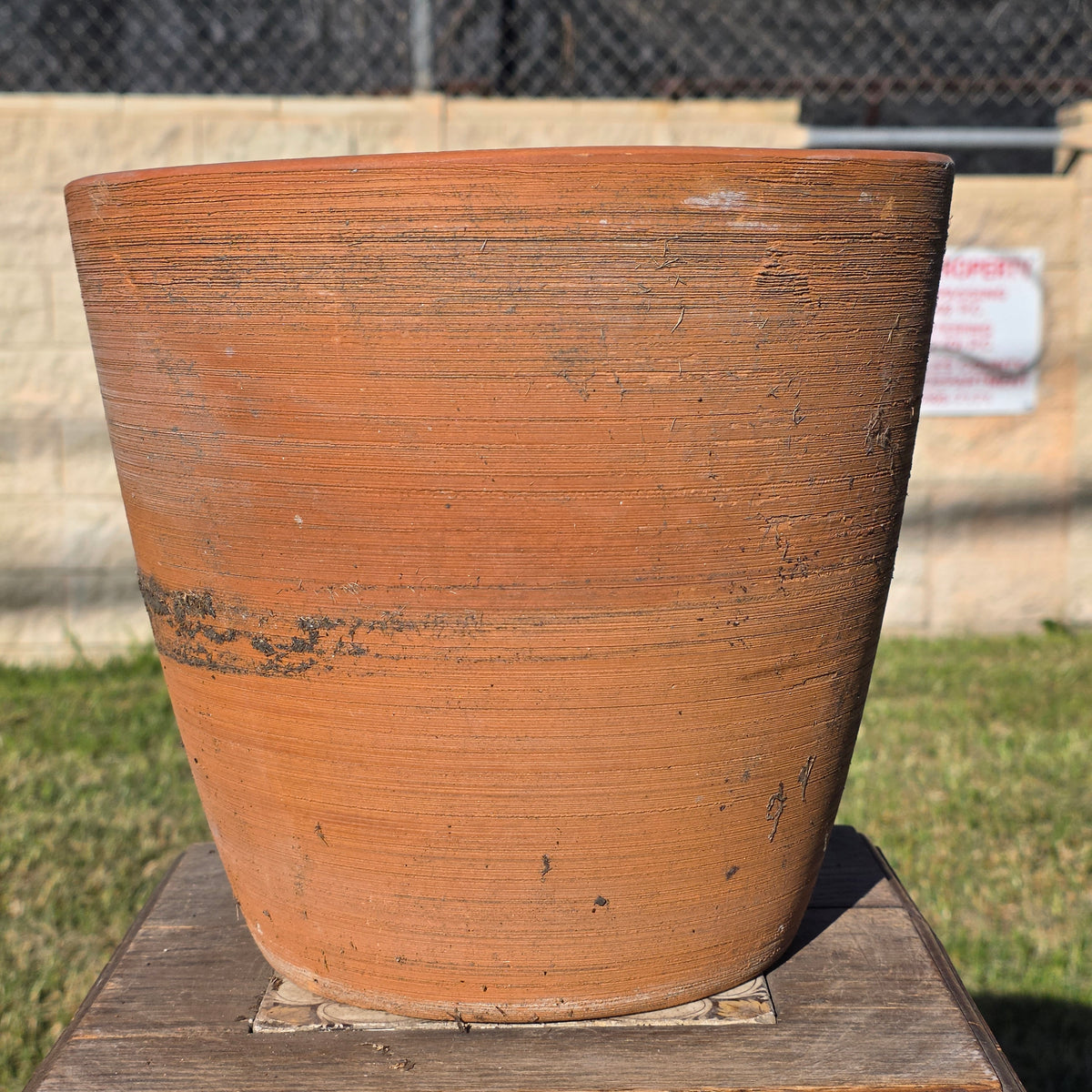 Vintage PMDI Terracotta Pot Ribbed Pottery Mfg Mexico Heavy Clay Planter 11"