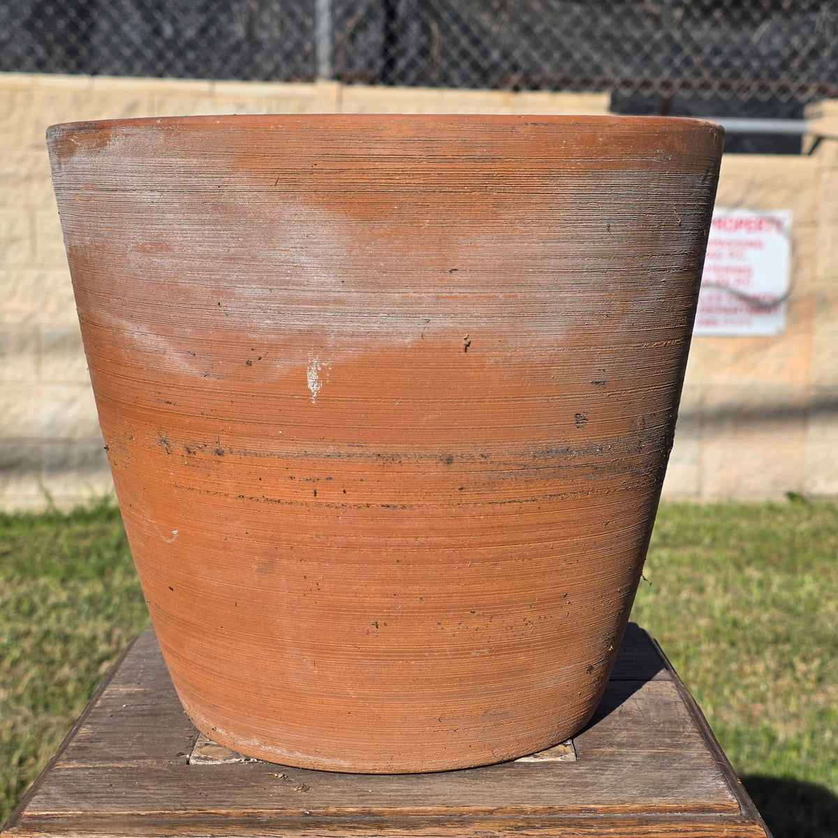 Vintage PMDI Terracotta Pot Ribbed Pottery Mfg Mexico Heavy Clay Planter 11"
