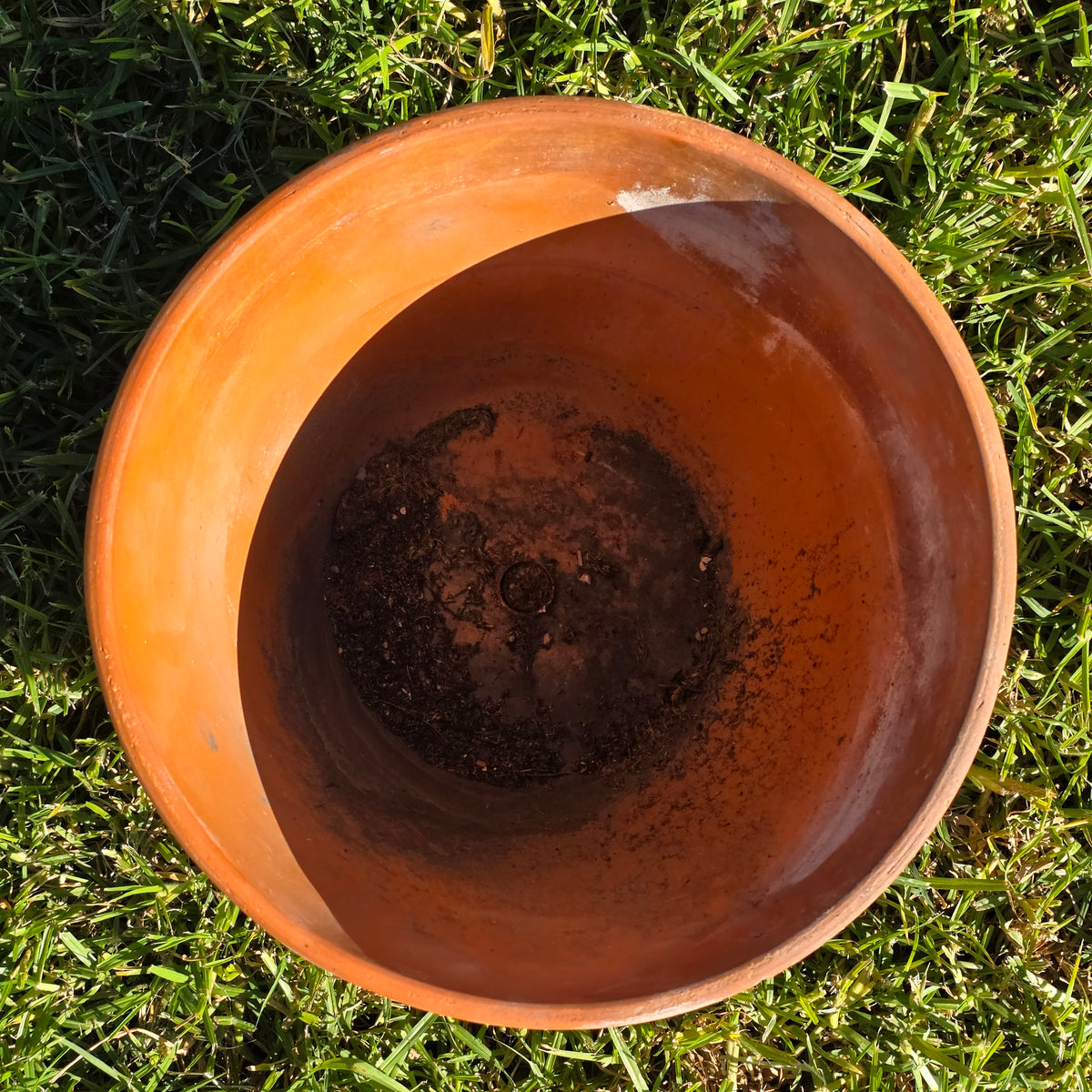 Vintage PMDI Terracotta Pot Ribbed Pottery Mfg Mexico Heavy Clay Planter 11"