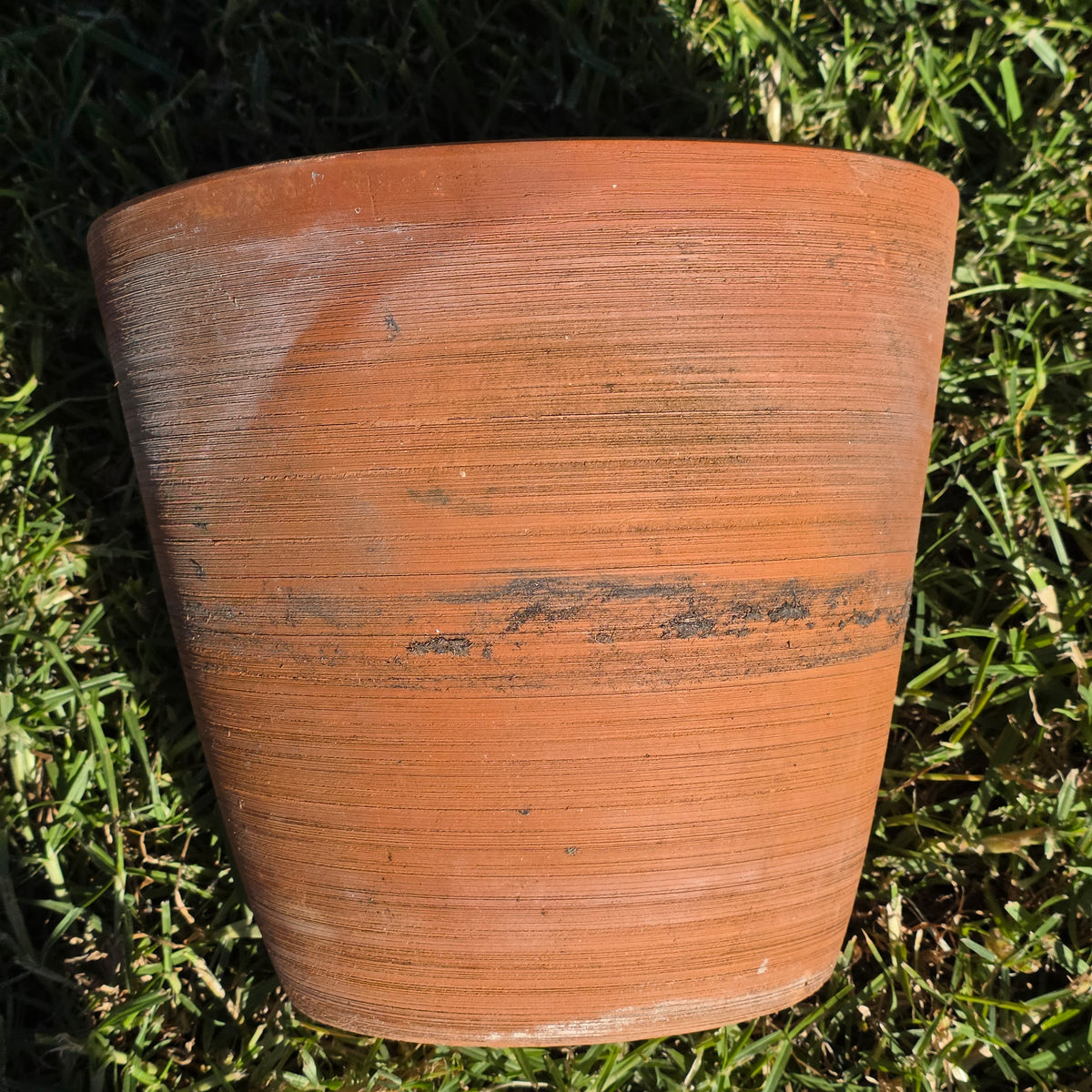 Vintage PMDI Terracotta Pot Ribbed Pottery Mfg Mexico Heavy Clay Planter 11"