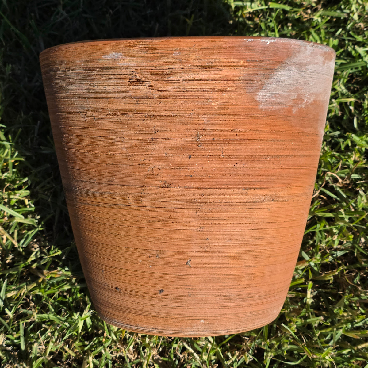 Vintage PMDI Terracotta Pot Ribbed Pottery Mfg Mexico Heavy Clay Planter 11"