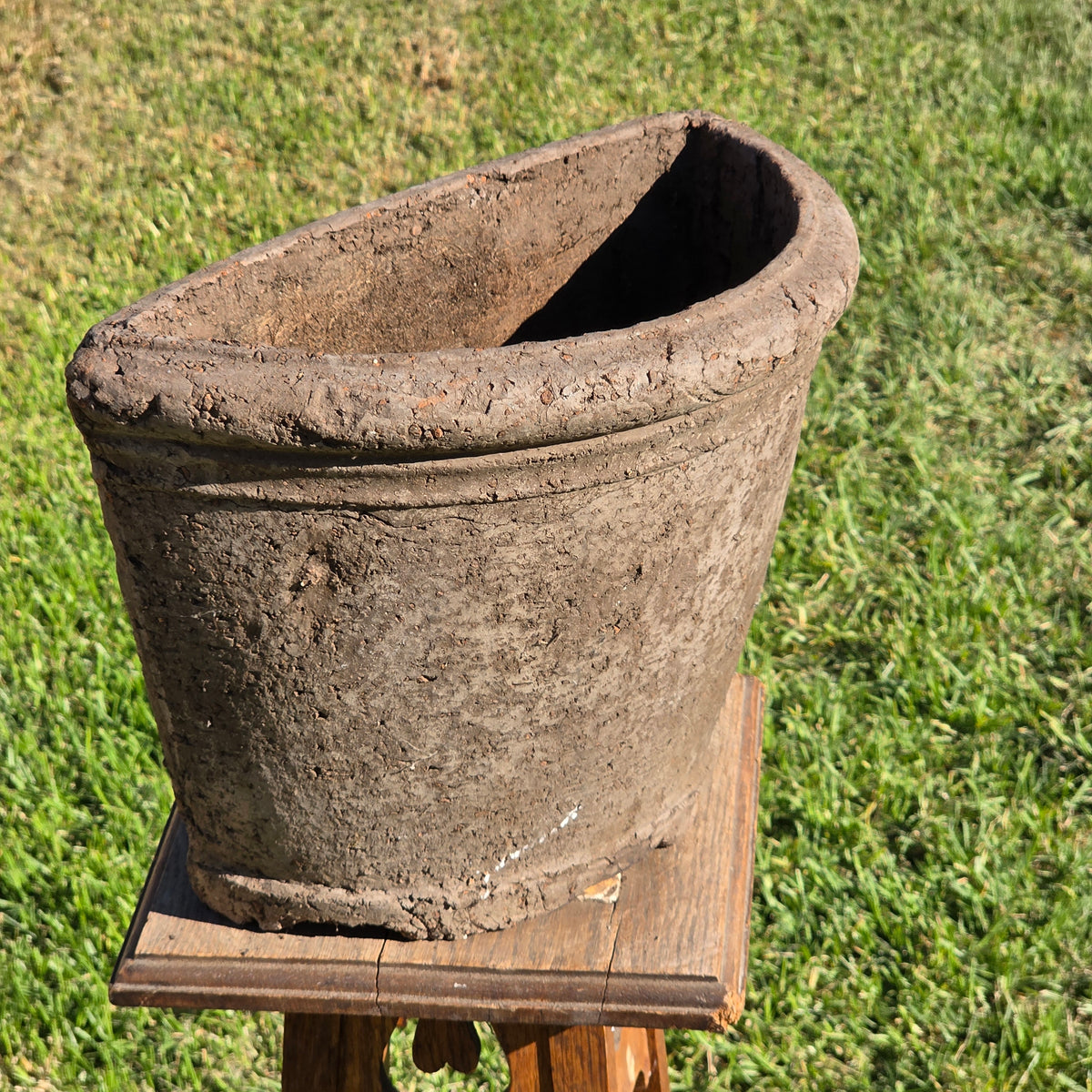 Vtg Concrete Demilune Planter Terracotta Clay Composite Half Round Garden Pot