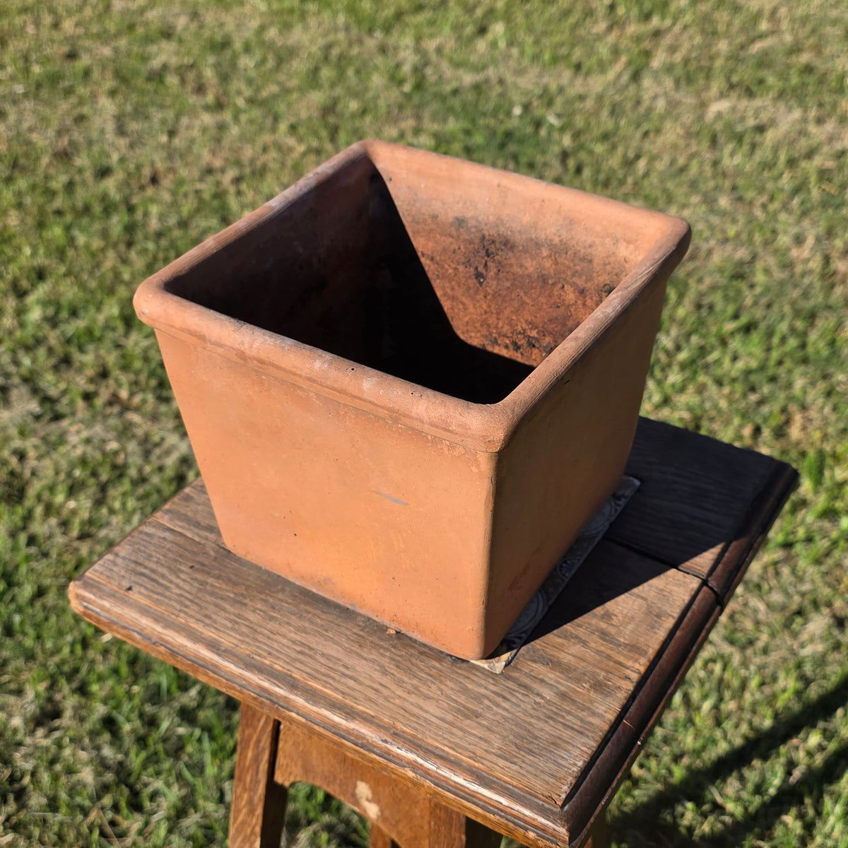 Vintage Terracotta Square Planter Tapered Flower Pot Heavy Rim Clay Garden 7"